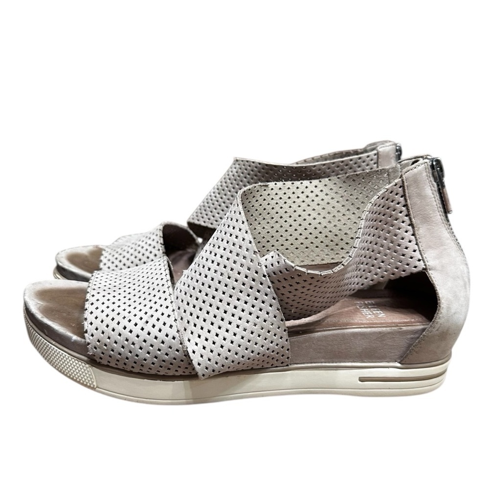 Eileen Fisher Perforated Crisscross Platform Sandals Size 9.5 Beach Boho Office